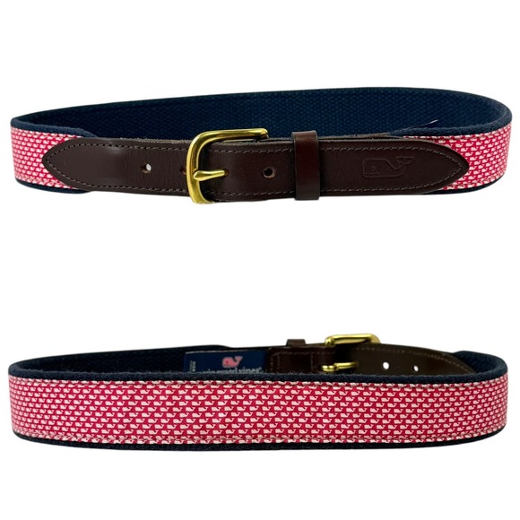 Vineyard Vines Other - Vineyard Vines Boy's Canvas Club Belt Red Micro Whale Pattern Navy Sz 24